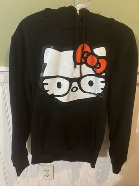 Sanrio Black Hoodie with White Hello Kitty Face and Red Bow